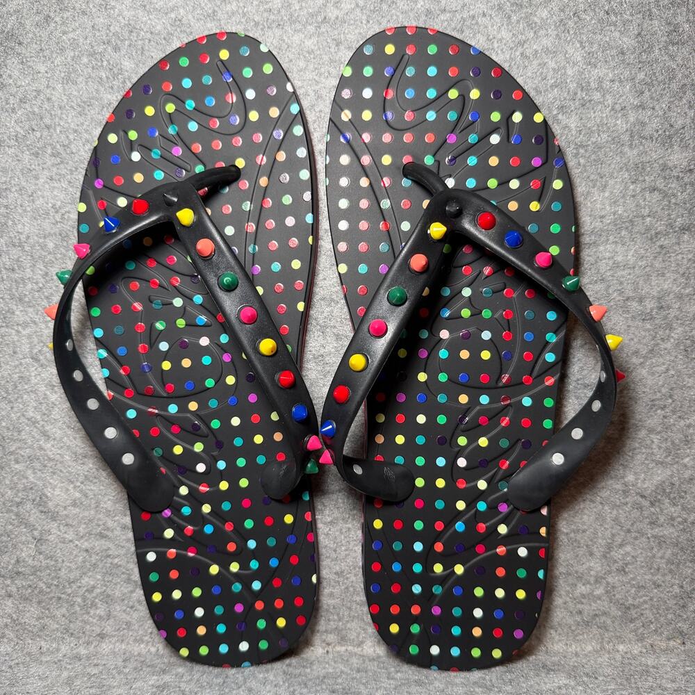 Christian Louboutin Flip-Flops 42 Unisex Rubber Black Multicolor Summer Beach